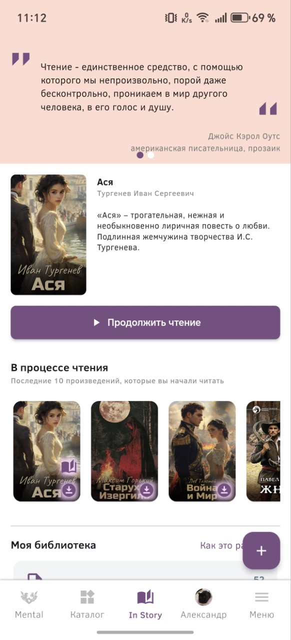Экран мобильного приложения InStory